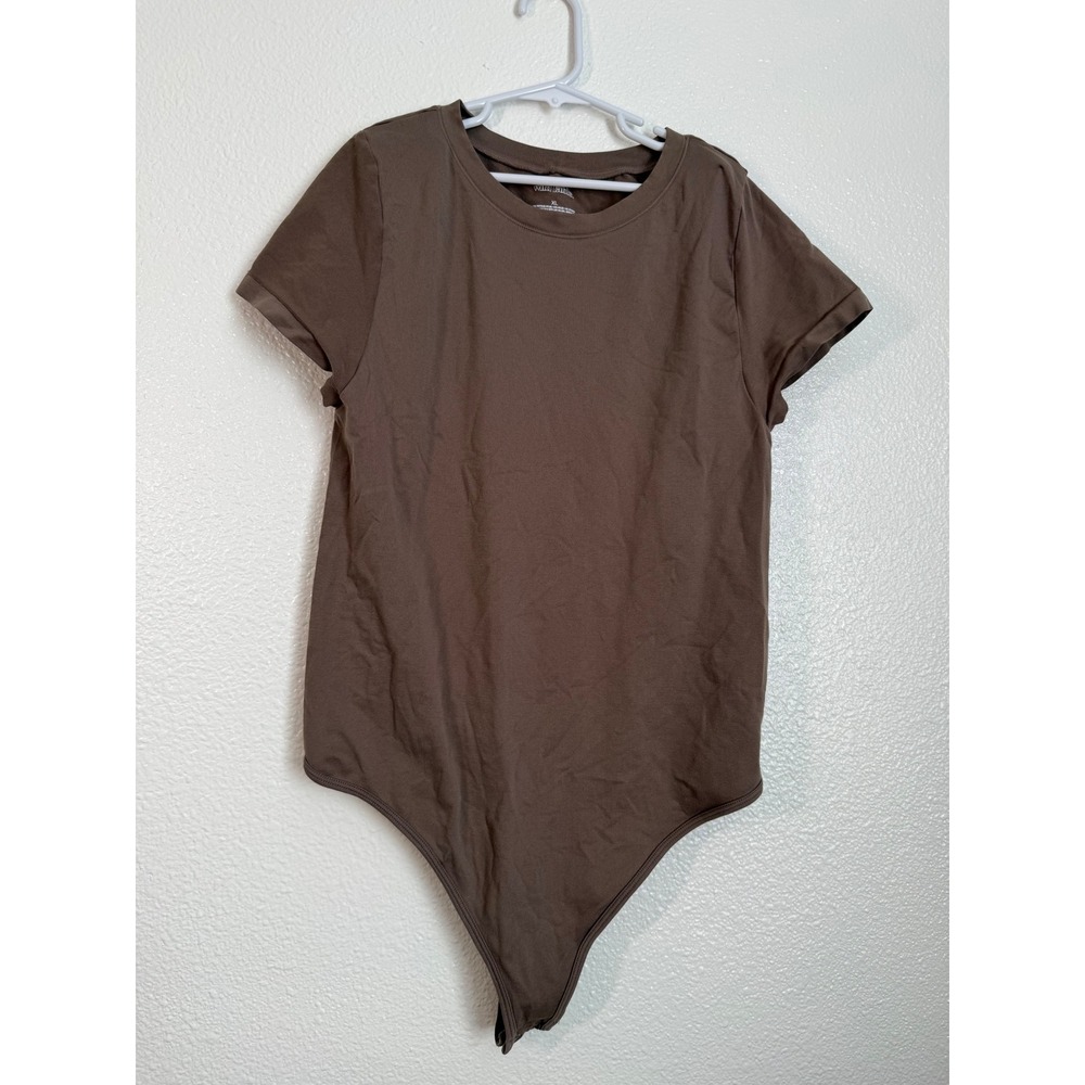 Wild Fable Brown Short Sleeve Bodysuit Womens XL Crew Neck Recycled Nylon Blend